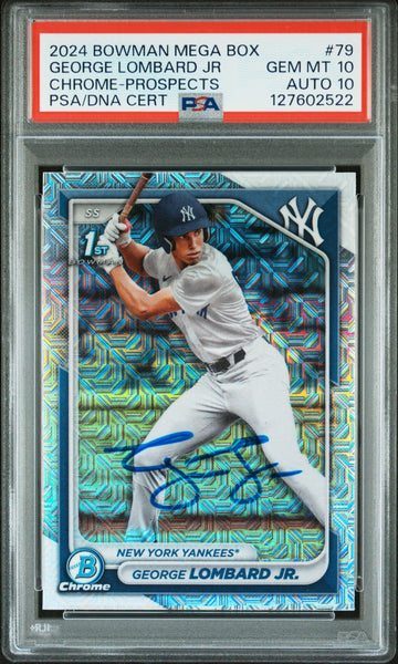 GEORGE LOMBARD JR SIGNED 2024 BOWMAN CHROME MOJO REFRACTOR 1ST RC PSA 10 AUTO 10