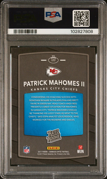 PATRICK MAHOMES SIGNED 2017 PANINI DONRUSS OPTIC RATED ROOKIE RC AUTO PSA 8