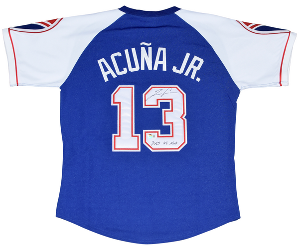 RONALD ACUNA JR SIGNED ATLANTA BRAVES #13 MAJESTIC COOPERSTOWN JERSEY + 2023 MVP