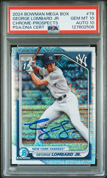GEORGE LOMBARD JR SIGNED 2024 BOWMAN CHROME MOJO REFRACTOR 1ST RC PSA 10 AUTO 10
