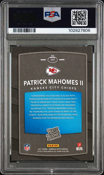 PATRICK MAHOMES SIGNED 2017 PANINI DONRUSS OPTIC RATED ROOKIE RC AUTO PSA AUTH