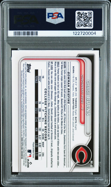 CHASE BURNS SIGNED 2024 BOWMAN CHROME 1ST ROOKIE RC GEM MINT PSA 10 AUTO 10