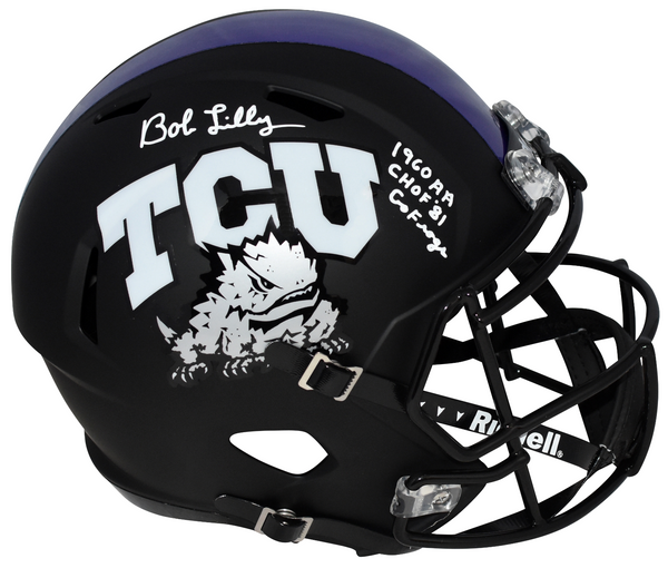 BOB LILLY SIGNED TCU HORNED FROGS BLACK FULL SIZE SPEED HELMET BECKETT