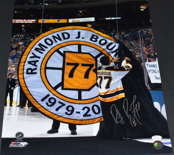 RAY BOURQUE AUTOGRAPHED BOSTON BRUINS JERSEY RETIREMENT 16x20 PHOTO JSA