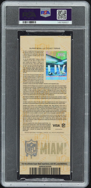 PATRICK MAHOMES SIGNED 2020 SUPER BOWL LIV 54 TICKET CHIEFS 49ERS PSA 10 AUTO 10