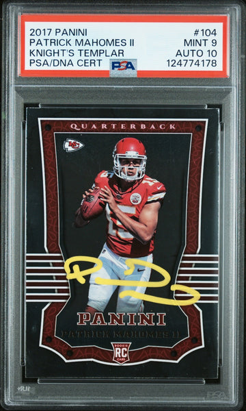 PATRICK MAHOMES SIGNED 2017 PANINI KNIGHT'S TEMPLAR FOIL ROOKIE PSA 9 AUTO 10