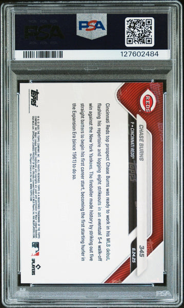 CHASE BURNS SIGNED 2025 TOPPS NOW CALL UP GOLD FOIL /50 GEM MINT PSA 10 AUTO 10
