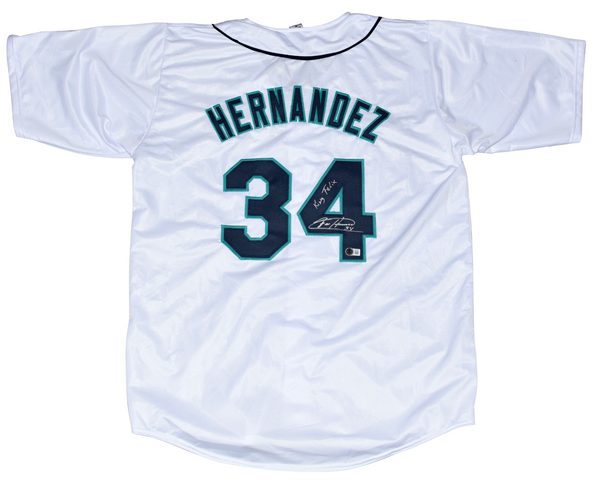 FELIX HERNANDEZ AUTOGRAPHED SEATTLE MARINERS #34 WHITE JERSEY W/ KIING FELIX