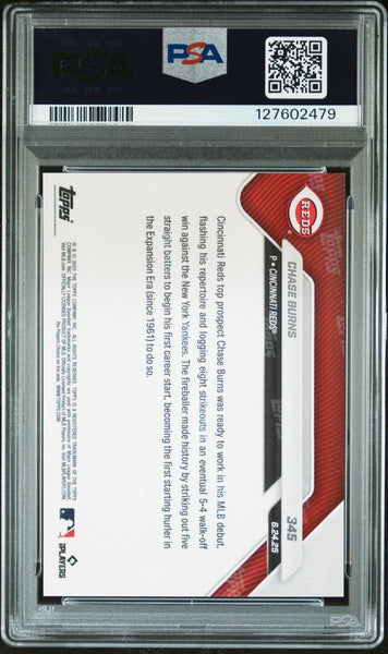 CHASE BURNS SIGNED 2025 TOPPS NOW 1ST CALL UP #345 GEM MINT PSA 10 AUTO 10