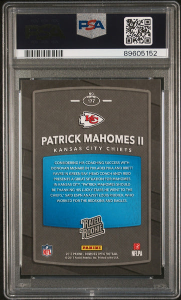 PATRICK MAHOMES SIGNED 2017 PANINI DONRUSS OPTIC RATED ROOKIE RC PSA 8.5 AUTO 10