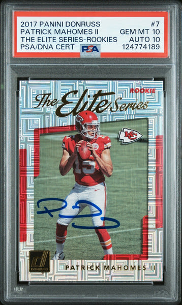 PATRICK MAHOMES SIGNED 2017 PANINI DONRUSS ELITE SERIES RC PSA GEM 10 AUTO 10