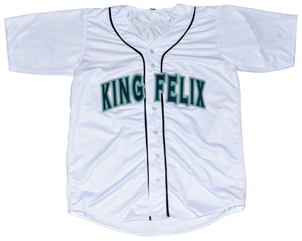 FELIX HERNANDEZ AUTOGRAPHED SEATTLE MARINERS #34 WHITE JERSEY W/ KIING FELIX