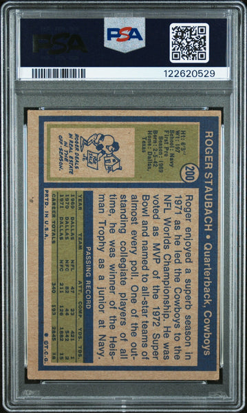 ROGER STAUBACH SIGNED 1972 TOPPS ROOKIE CARD RC #200 HOF 85 PSA GEM AUTO 10