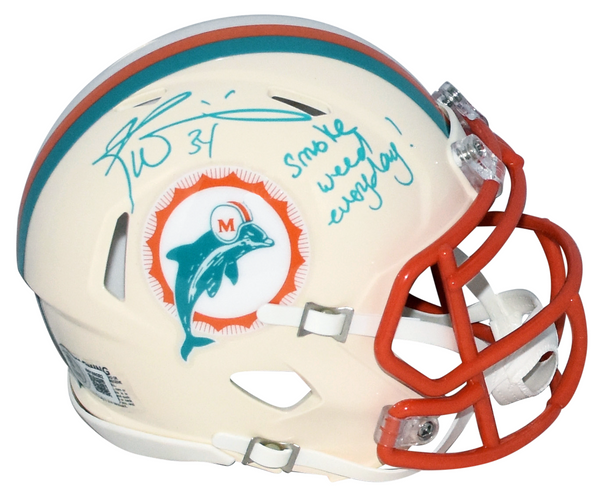 RICKY WILLIAMS SIGNED MIAMI DOLPHINS RETRO MINI HELMET W/ SMOKE WEED EVERYDAY