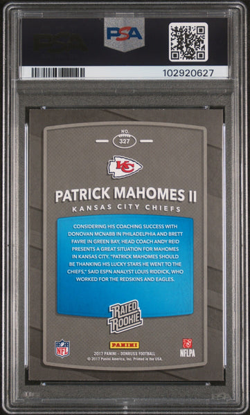 PATRICK MAHOMES SIGNED 2017 PANINI DONRUSS RATED ROOKIE AUTO #327 PSA AUTHENTIC