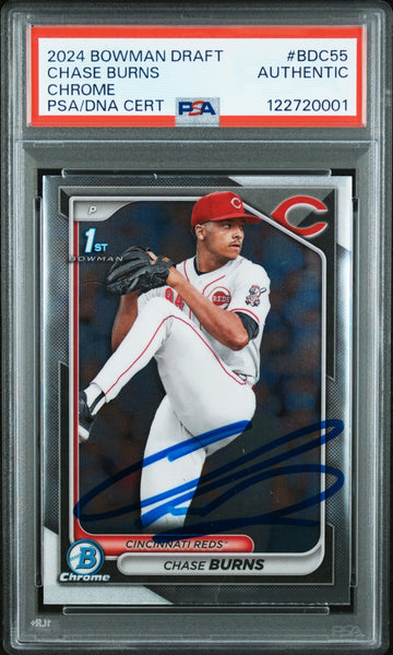 CHASE BURNS SIGNED 2024 BOWMAN DRAFT CHROME 1ST ROOKIE RC PSA AUTO AUTHENTIC