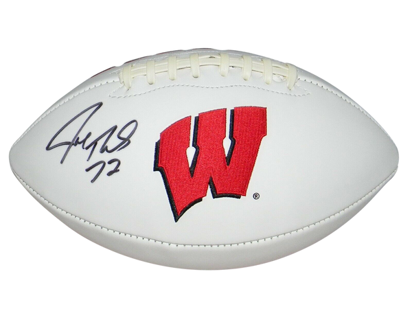 JOE THOMAS AUTOGRAPHED SIGNED WISCONSIN BADGERS WHITE LOGO FOOTBALL JSA