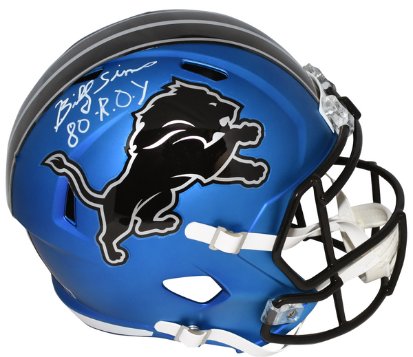 BILLY SIMS SIGNED DETROIT LIONS BLUE ALTERNATE FULL SIZE SPEED HELMET W/ 80 ROY