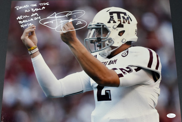 JOHNNY MANZIEL SIGNED TEXAS A&M AGGIES VS ALABAMA 16x20 PHOTO W/ INSCRIPTIONS