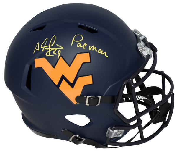 ADAM JONES SIGNED WEST VIRGINIA MOUNTAINEERS FULL SIZE SPEED HELMET W/ PACMAN