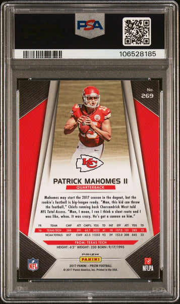 PATRICK MAHOMES SIGNED 2017 PANINI PRIZM ROOKIE #269 RC PSA 8 AUTO 10