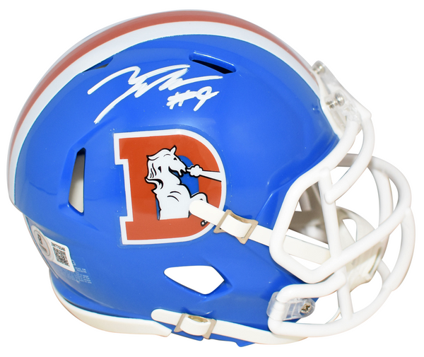TALANOA HUFANGA SIGNED DENVER BRONCOS THROWBACK SPEED MINI HELMET BECKETT
