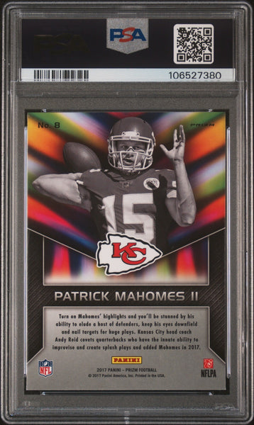 PATRICK MAHOMES SIGNED 2017 PANINI PRIZM INSTANT IMPACT ROOKIE RC PSA 9 AUTO 10