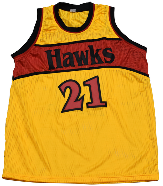 DOMINIQUE WILKINS SIGNED ATLANTA HAWKS #21 GOLD BASKETBALL JERSEY BECKETT