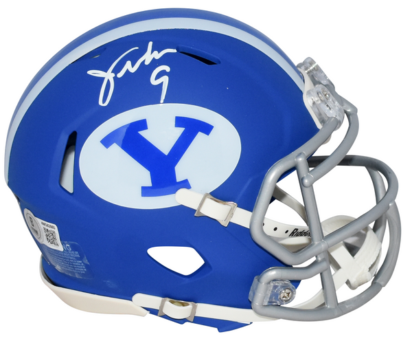 JIM McMAHON AUTOGRAPHED BYU COUGARS BLUE SPEED MINI HELMET BECKETT