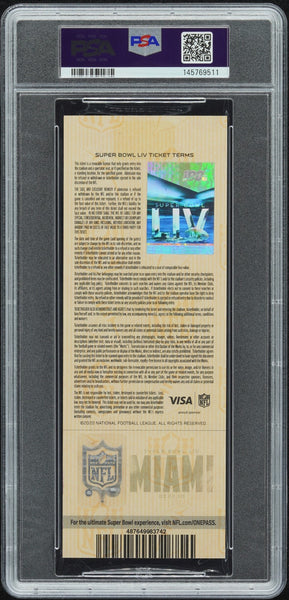 PATRICK MAHOMES SIGNED SUPER BOWL LIV 54 GOLD TICKET CHIEFS 49ERS PSA 8 AUTO 10