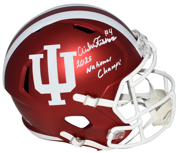 AIDEN FISHER SIGNED INDIANA HOOSIERS FULL SIZE HELMET W/ 2025 NATIONAL CHAMPS