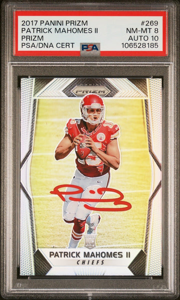 PATRICK MAHOMES SIGNED 2017 PANINI PRIZM ROOKIE #269 RC PSA 8 AUTO 10