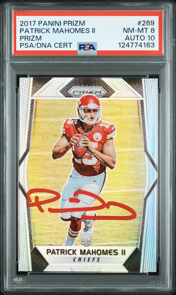 PATRICK MAHOMES SIGNED 2017 PANINI SILVER PRIZM ROOKIE #269 RC PSA 8 AUTO 10