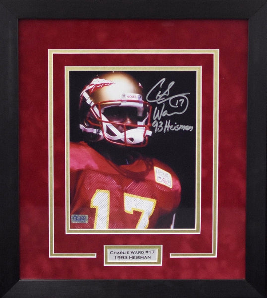 CHARLIE WARD SIGNED FLORIDA STATE SEMINOLES 8x10 FRAMED PHOTO W/ 93 HEISMAN