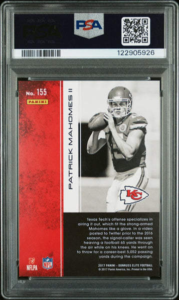 PATRICK MAHOMES SIGNED 2017 PANINI DONRUSS ELITE ORANGE RC /25 PSA 8 AUTO 10