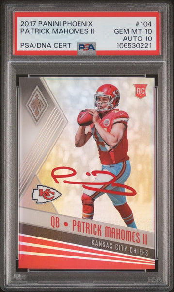 PATRICK MAHOMES SIGNED 2017 PANINI PHOENIX ROOKIE RC 10/10 PSA GEM 10 AUTO 10