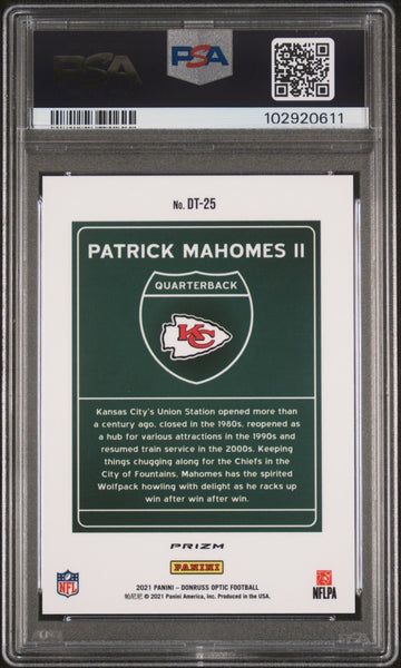 PATRICK MAHOMES SIGNED 2021 PANINI DONRUSS OPTIC DOWNTOWN AUTO PSA GEM 10