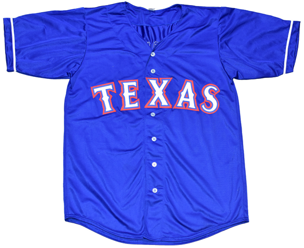 IVAN PUDGE RODRIGUEZ AUTOGRAPHED TEXAS RANGERS #7 BLUE JERSEY W/ HOF 17