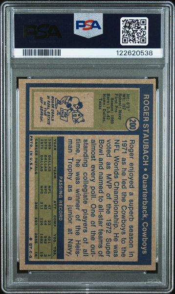 ROGER STAUBACH SIGNED 1972 TOPPS ROOKIE CARD RC #200 AUTO PSA W/ CAPTAIN AMERICA