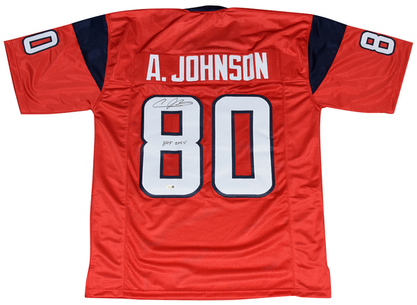 ANDRE JOHNSON SIGNED HOUSTON TEXANS #80 RED JERSEY JSA W/ HOF 2024