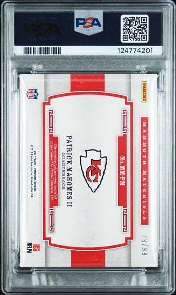 PATRICK MAHOMES SIGNED 2017 PANINI PANTHEON MAMMOTH MATERIALS /99 PSA 10 AUTO 10