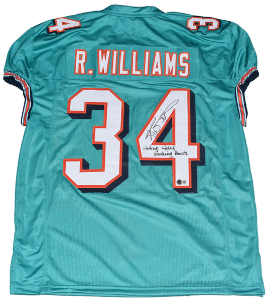 RICKY WILLIAMS SIGNED MIAMI DOLPHINS #34 GAME CUT JERSEY W/ SMOKING BOWLS
