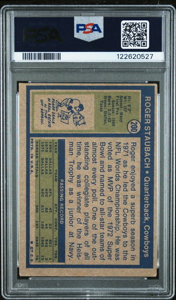 ROGER STAUBACH SIGNED 1972 TOPPS ROOKIE CARD RC #200 HOF 85 AUTO PSA AUTH