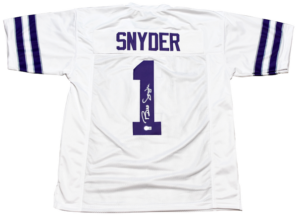 BILL SNYDER AUTOGRAPHED SIGNED KANSAS STATE WILDCATS #1 WHITE JERSEY BECKETT