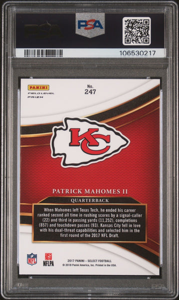 PATRICK MAHOMES SIGNED 2017 PANINI SELECT ROOKIE #247 RC AUTO PSA GEM 10
