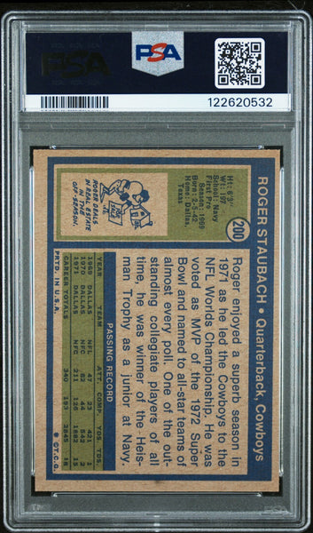 ROGER STAUBACH SIGNED 1972 TOPPS ROOKIE CARD #200 CAPTAIN AMERICA PSA 6 AUTO 10