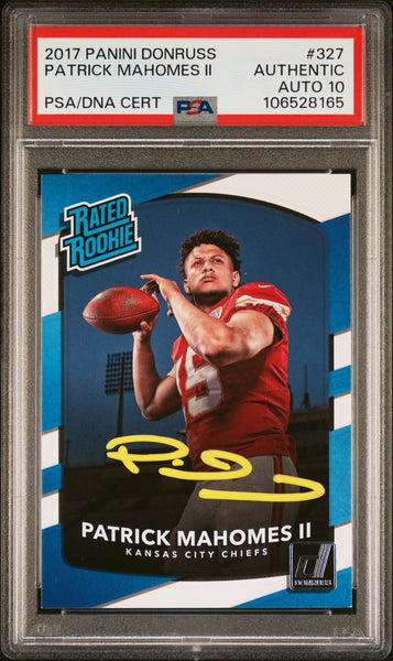 PATRICK MAHOMES SIGNED 2017 PANINI DONRUSS RATED ROOKIE #327 PSA AUTO 10