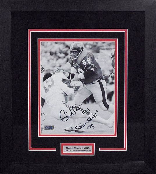 GABE RIVERA SIGNED TEXAS TECH RED RAIDERS 8x10 FRAMED PHOTO W/ SENOR SACK