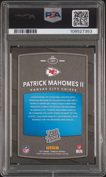 PATRICK MAHOMES SIGNED 2017 PANINI DONRUSS RATED ROOKIE #327 PSA AUTO - YELLOW