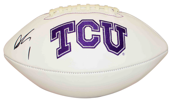 QUENTIN JOHNSTON AUTOGRAPHED TCU HORNED FROGS WHITE LOGO FOOTBALL BECKETT